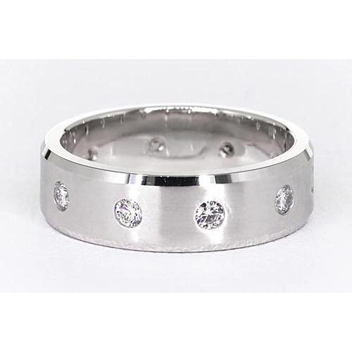 Satin Finish Anniversary Band Round Diamonds White Gold 14K