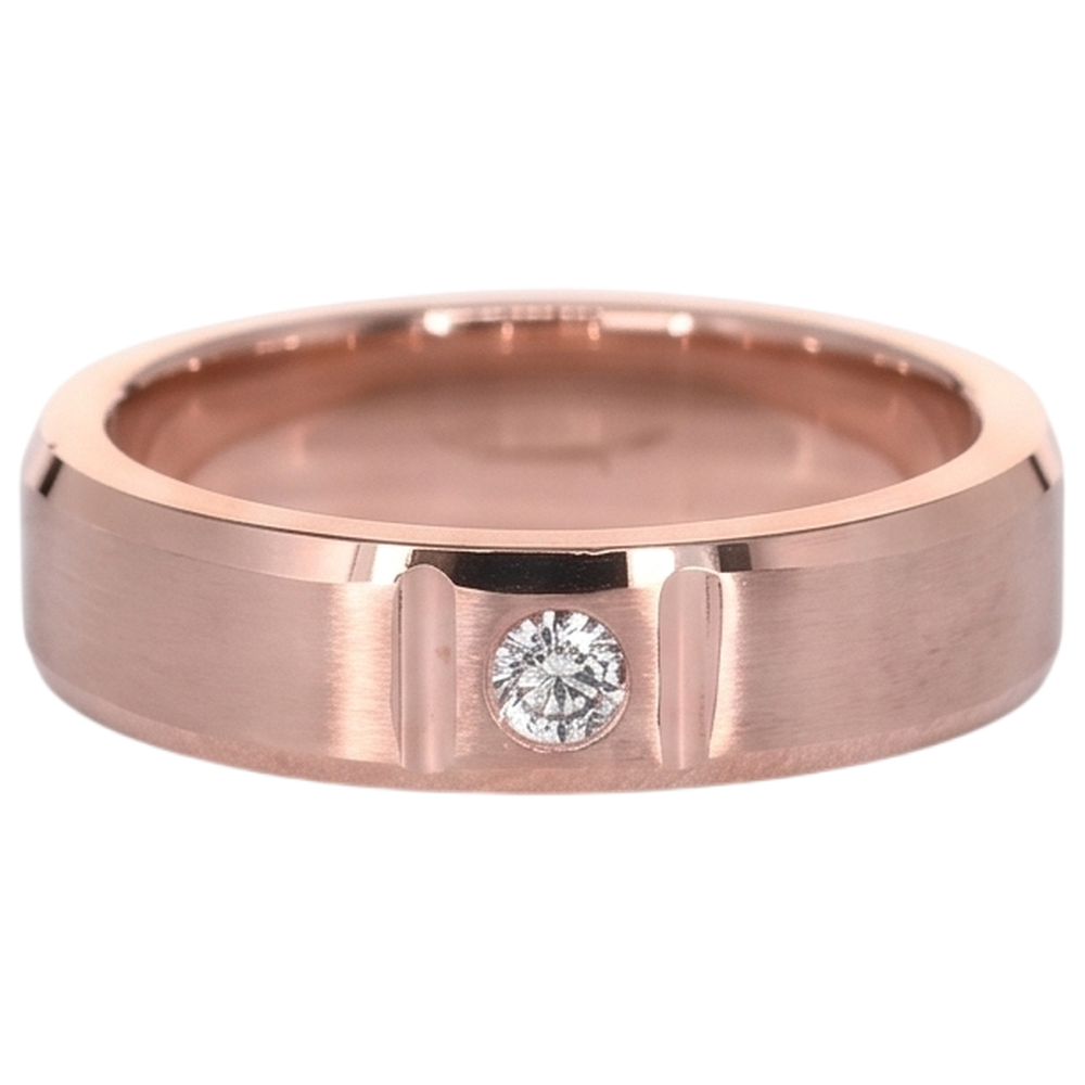 Satin Finish Gypsy Mens Ring 0.25 Carats Rose Gold 14K Natural Earth Mined Diamond