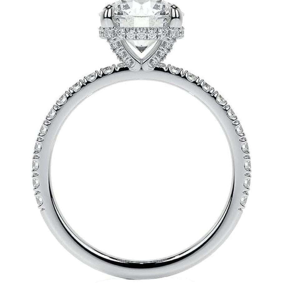 Brilliant Diamond Antique Cushion Accent Solitaire Ring in 14K White Gold – front view