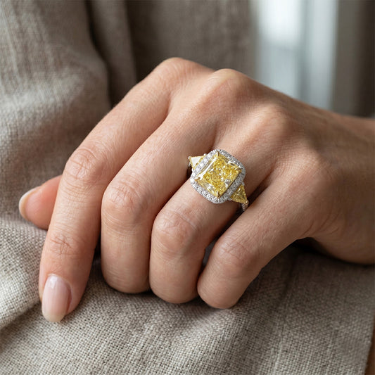 Shimmering Yellow Canary Diamond Halo Ring 3.5 ct – 14K Two Tone