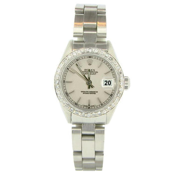 Silver Stick Dial Diamond Bezel Ladies Watch Rolex Date Bracelet