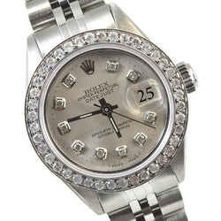 Silver Natural Earth Mined Diamond Bezel Rolex Datejust Watch Stainless Steel Bracelet