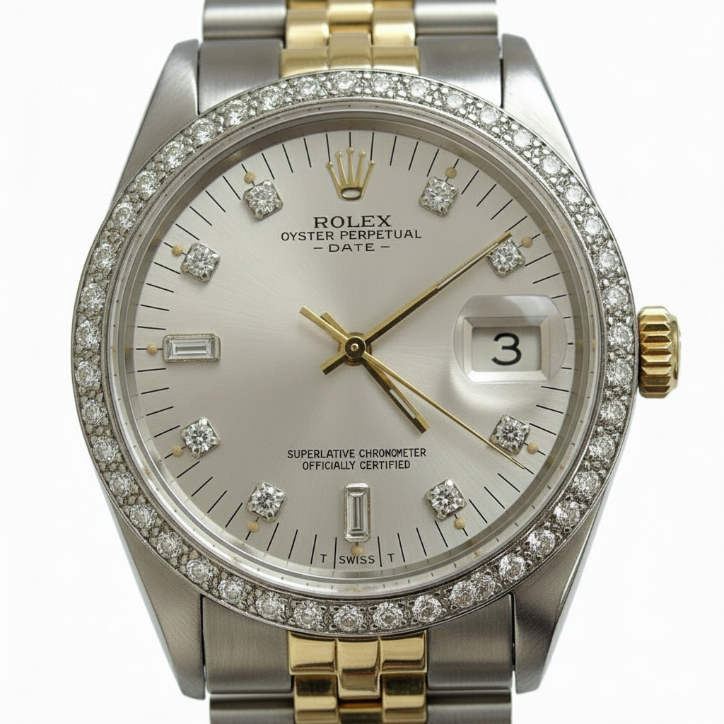 Silver Diamond Dial Bezel Rolex Date Men Watch Ss Jubilee Bracelet