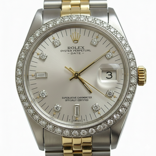 Silver Diamond Dial Bezel Rolex Date Men Watch Ss Jubilee Bracelet
