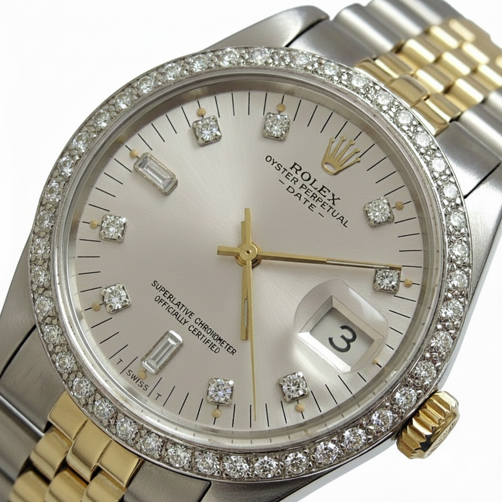 Silver Natural Earth Mined Diamond Dial Bezel Rolex Date Men Watch Ss Jubilee Bracelet