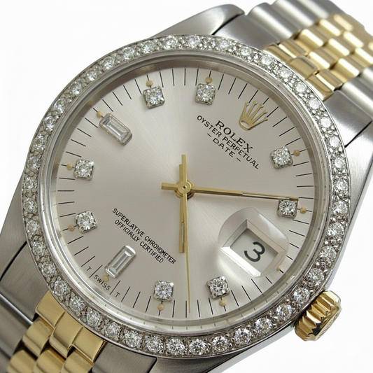 Silver Natural Earth Mined Diamond Dial Bezel Rolex Date Men Watch Ss Jubilee Bracelet