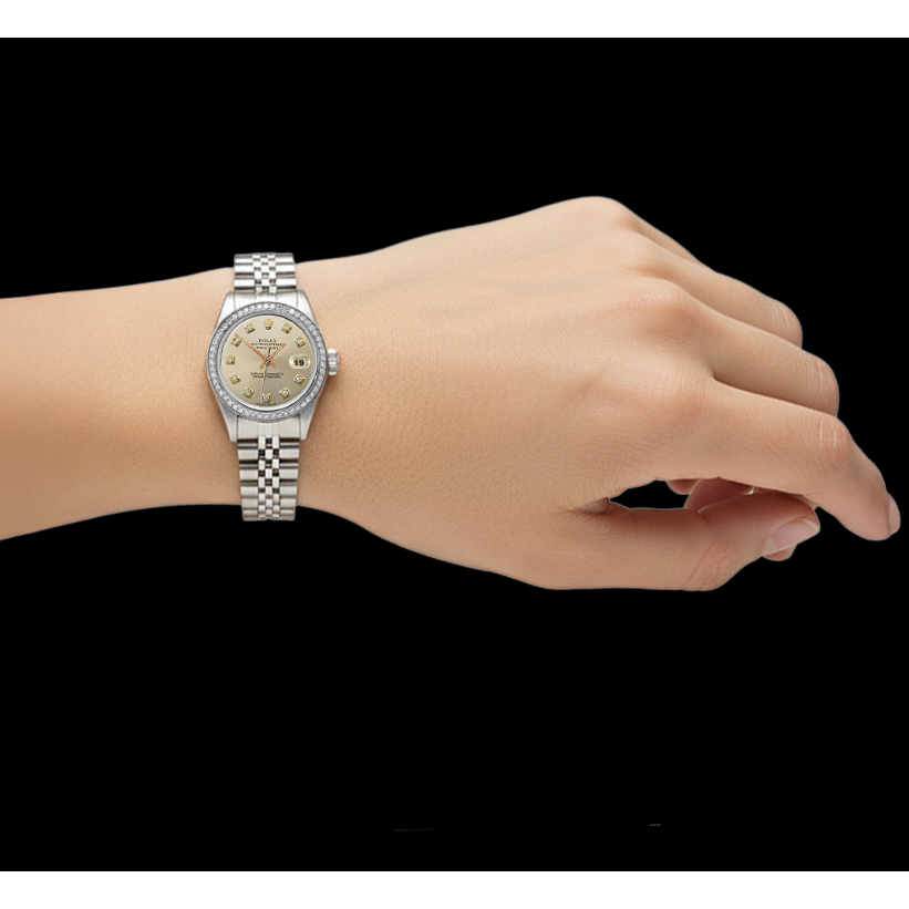 Silver Natural Earth Mined Diamond Dial Bezel Watch Ss Jubile Bracelet Rolex Datejust P2