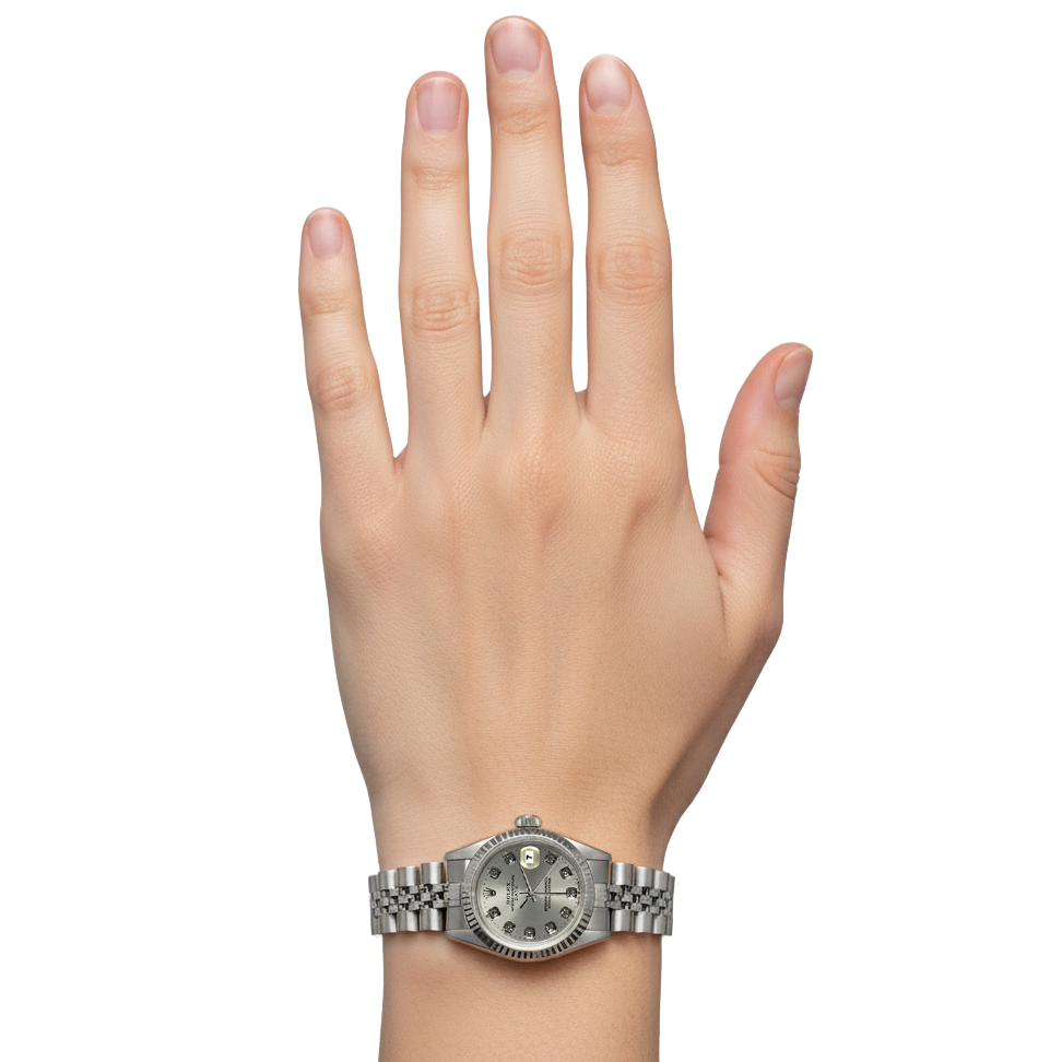 Silver Natural Earth Mined Diamond Dial Fluted Bezel Date Watch Ss Jubilee Bracelet P2