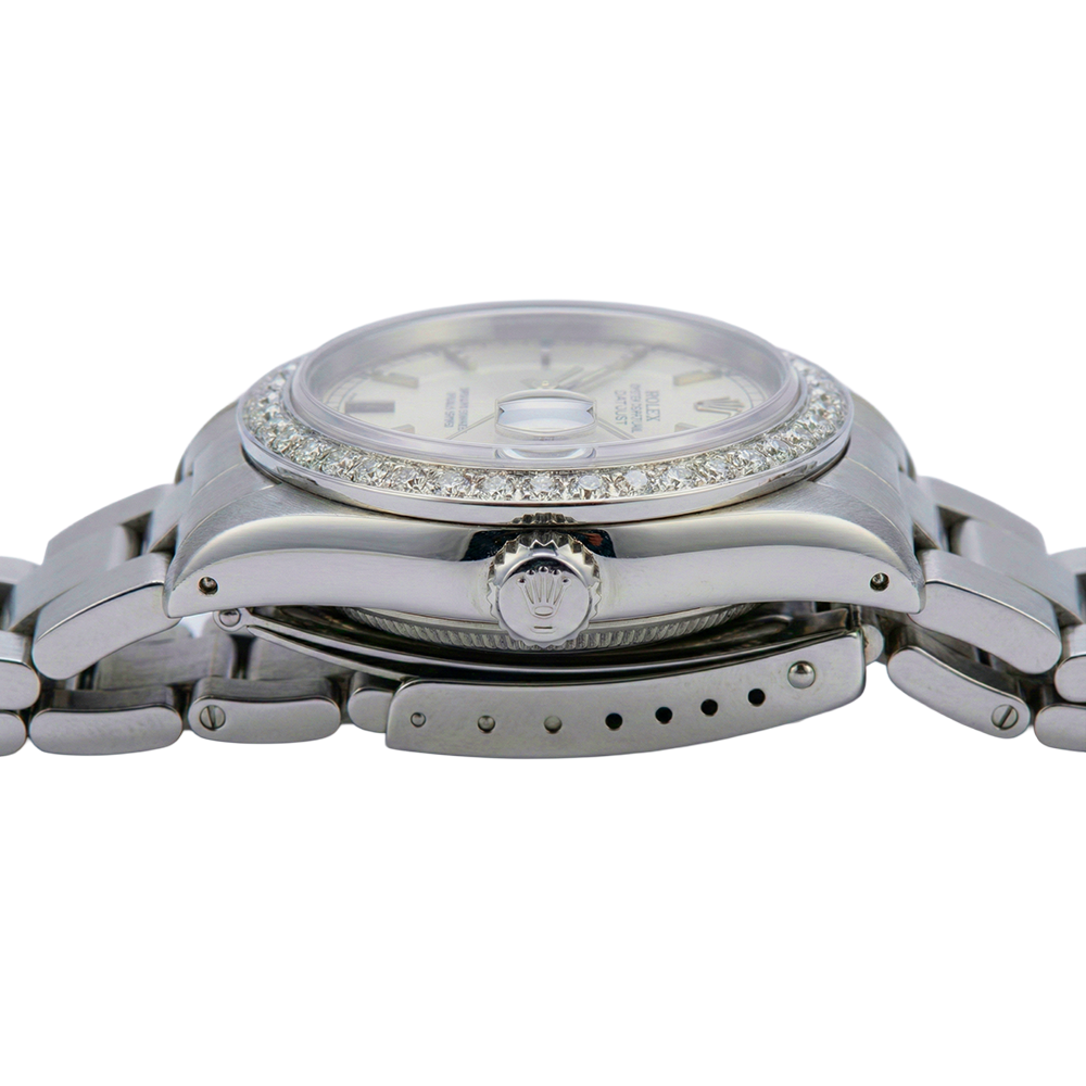 Silver Stick Dial Diamond Bezel Ladies Watch Rolex Date Bracelet