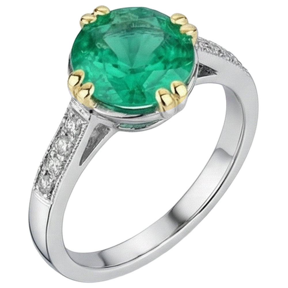 Earth-Mined Fine Emerald Precious Stone Ring 3.50 ct Two-Tone 14K Gold – side view