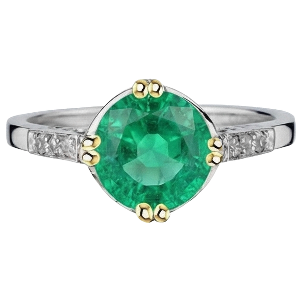 Earth-Mined Fine Emerald Precious Stone Ring – front view