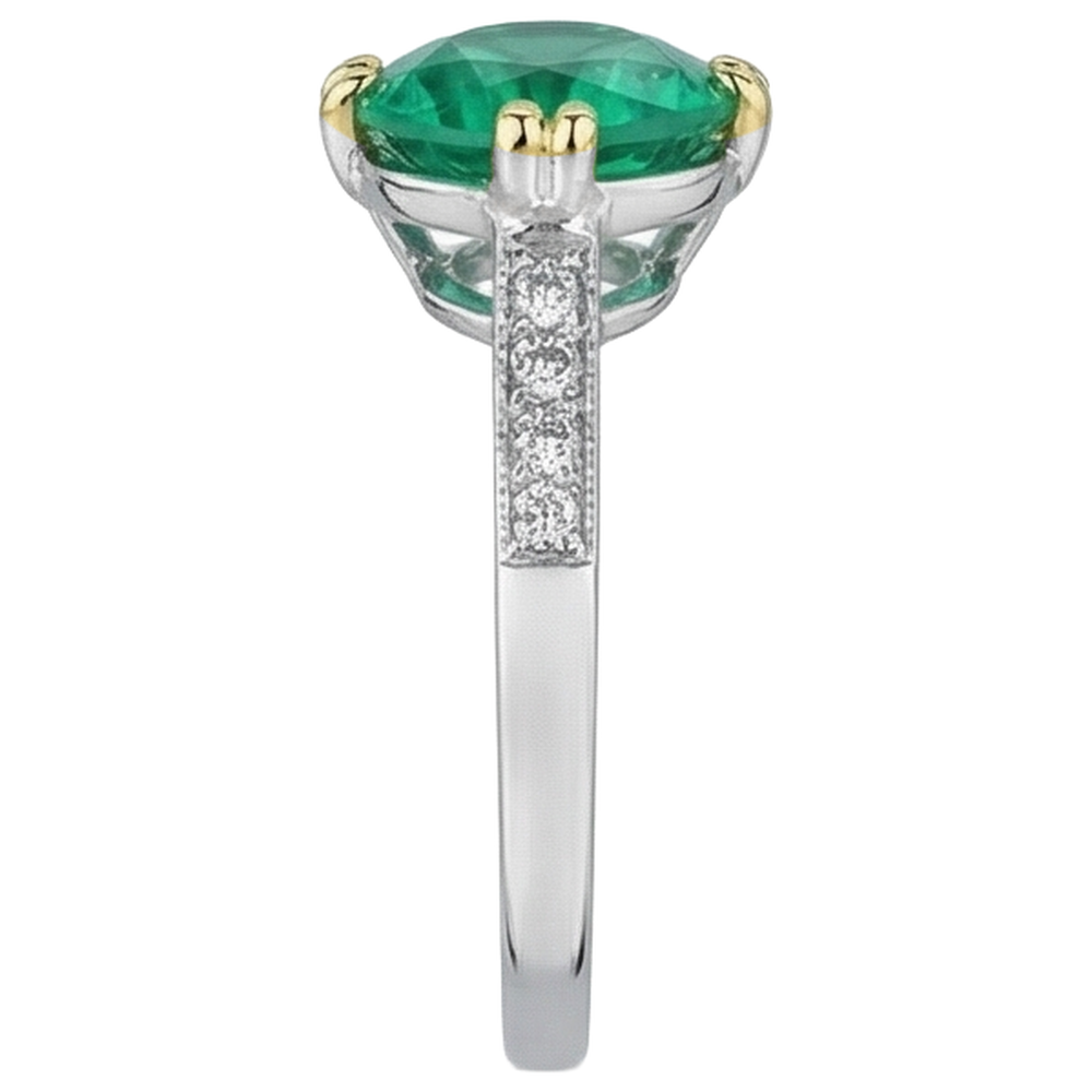 Earth-Mined Fine Emerald Precious Stone Ring – top view