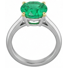 Emerald Round Brilliant Gemstone Ring in 14 Karat Two Tone Gold – front view