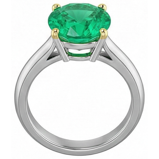 Emerald Round Brilliant Gemstone Ring in 14 Karat Two Tone Gold – front view