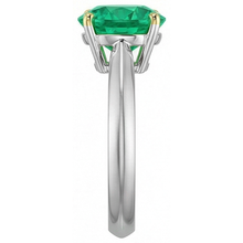 Emerald Round Brilliant Gemstone Ring in 14 Karat Two Tone Gold – top view