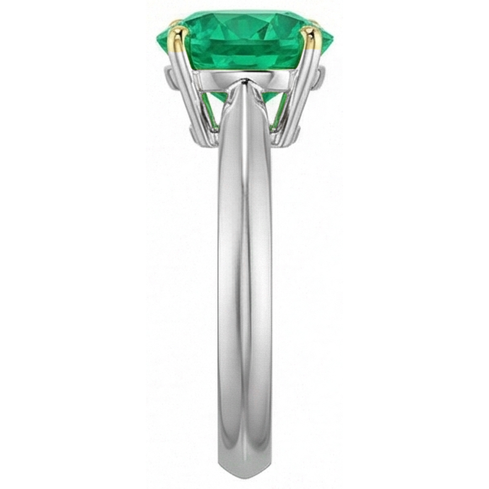 Emerald Round Brilliant Gemstone Ring in 14 Karat Two Tone Gold – top view
