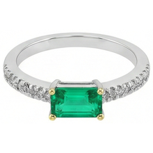 Colombian Emerald Step Cut Colored Stone Ring in 14K Two Tone Gold – side view