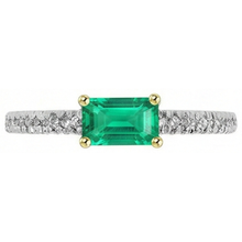 Step Cut Colombian Emerald ring in 14K Two Tone Gold – angle view