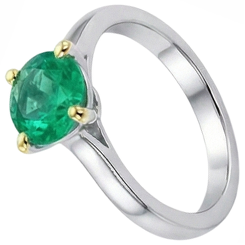 Real Fine Emerald Precious Stone Ring 2.50 ct 14K Two Tone Gold – angle view