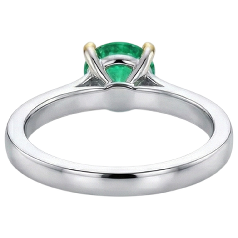 Fine Emerald Round Cut Precious Stone Ring in 14K Two Tone Gold – detail view