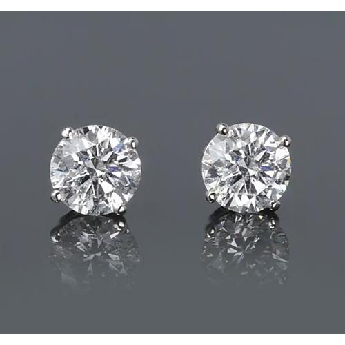 Simple Round Stud Earring Diamond White Gold 14K 2 Carats