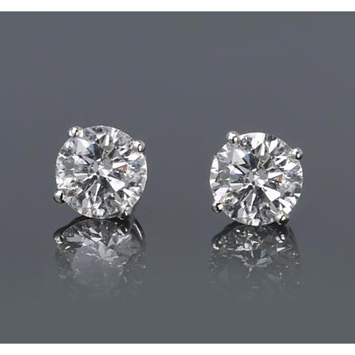 Simple Round Stud Earring Diamond White Gold 14K 2 Carats