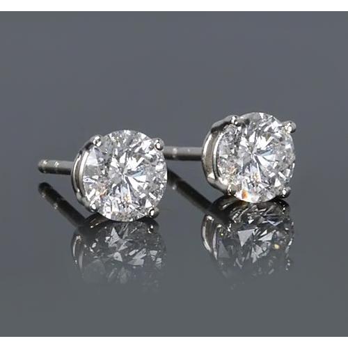 Simple Round Stud Earring Diamond White Gold 14K 2 Carats