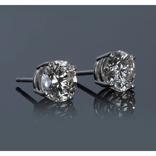 Simple Round Stud Earring Real Diamond White Gold 14K 2 Carats
