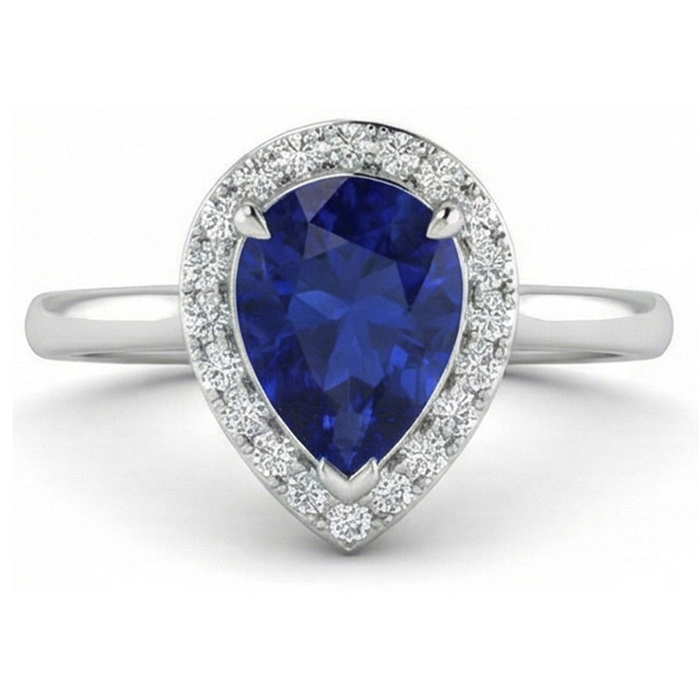 Simple Sapphire And Natural Earth Mined Diamond Halo Ring