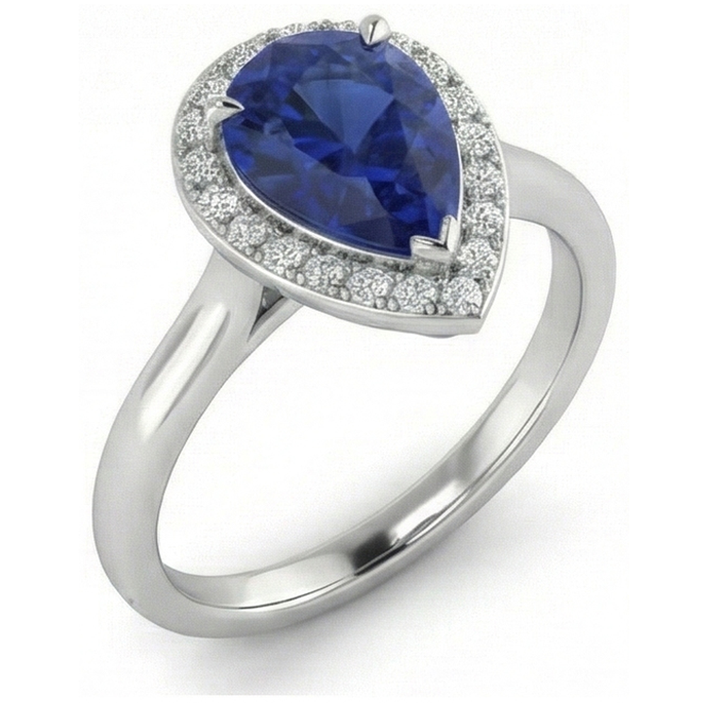 Simple Sapphire And Natural Earth Mined Diamond Halo Ring