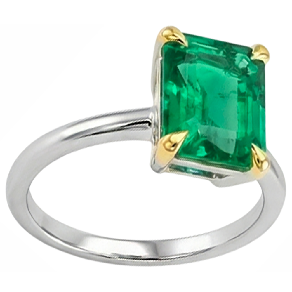 Authentic Emerald Precious Stone Ring 2 ct 14K Two Tone Gold – side view