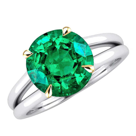 Natural Fine Emerald Colored Stone Ring 4 ct Two-Tone 14K Gold – main view