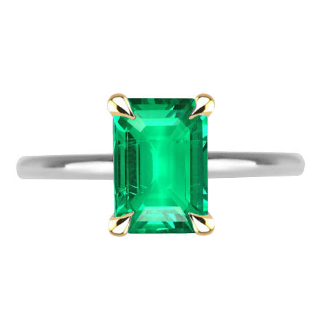 Precious Stone Ring 14K Two Tone Gold with Emerald – main view