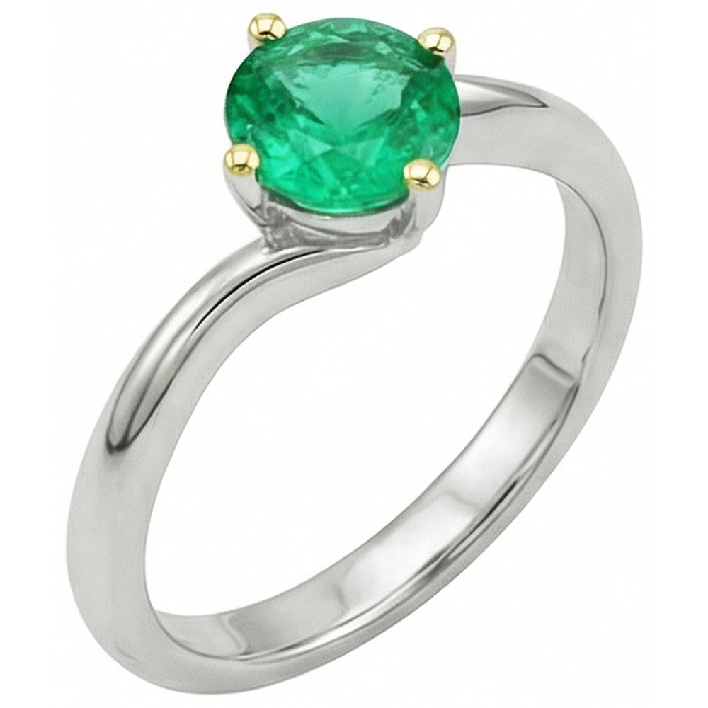 Gemstone Ring 14 Karat Two Tone Gold with Colombian Emerald – front view