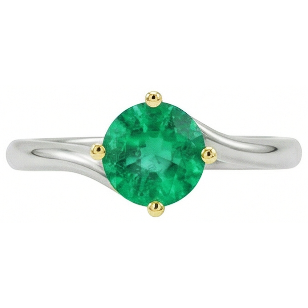 Real Colombian Emerald Gemstone Ring 1 ct 14 Karat Two Tone Gold – side view