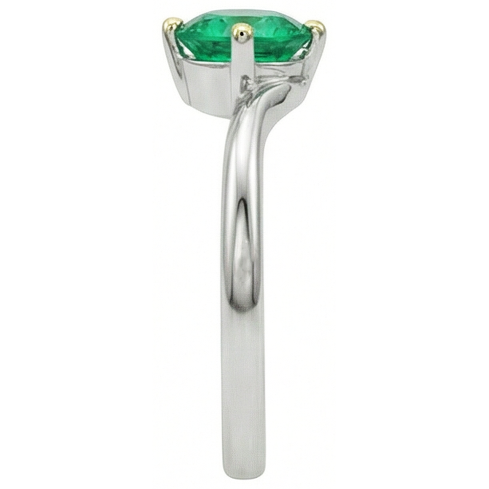 Colombian Emerald Round Brilliant Gemstone Ring in 14 Karat Two Tone Gold – profile view