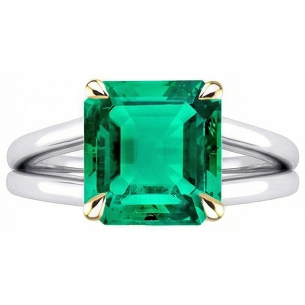 Emerald Precious Stone Ring 5-ct Two-Tone 14K Gold – side view