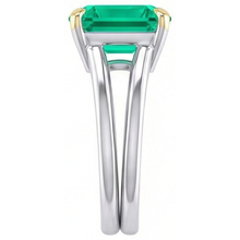 Earth-Mined Emerald Precious Stone Ring 5 ct Two-Tone 14K Gold – profile view