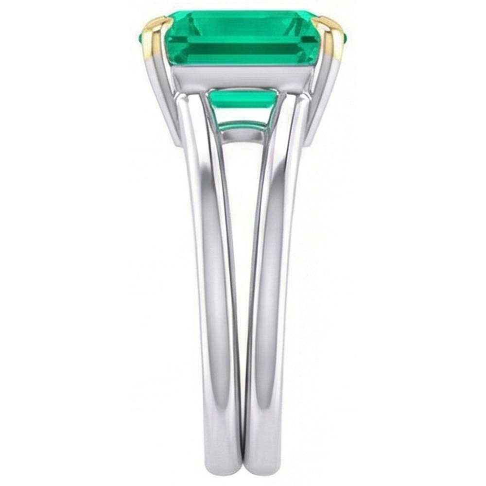 Earth-Mined Emerald Precious Stone Ring 5 ct Two-Tone 14K Gold – profile view