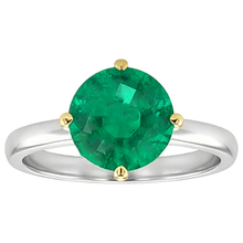 Colombian Emerald Round Brilliant Precious Stone Ring in 14K Two Tone Gold – front view