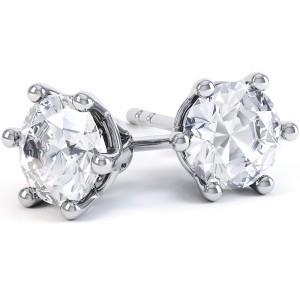 Six Prong Set Real Round Cut Diamond Stud Earring 2.5 Ct White Gold 14K