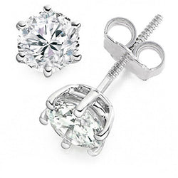 Six Prong Set Round Cut 4.00 Carats Genuine Diamonds Studs Earrings Wg 14K