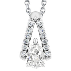 Slide Natural Diamond Pendant Necklace Pear Old Cut V Shape 4 Carats Jewelry