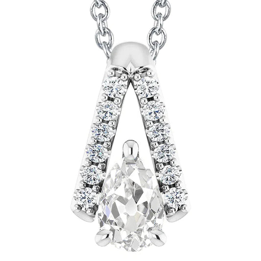 Slide Natural Diamond Pendant Necklace Pear Old Cut V Shape 4 Carats Jewelry