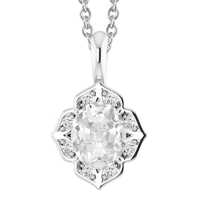 Slide Real Diamond Pendant Necklace 5 Carats Oval Old Miner Flower Style