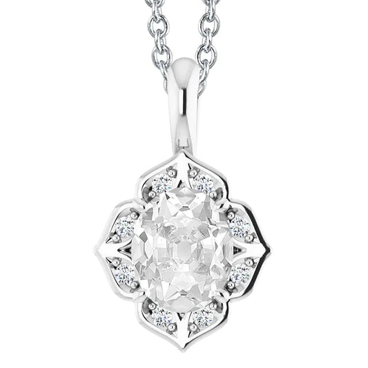 Slide Real Diamond Pendant Necklace 5 Carats Oval Old Miner Flower Style