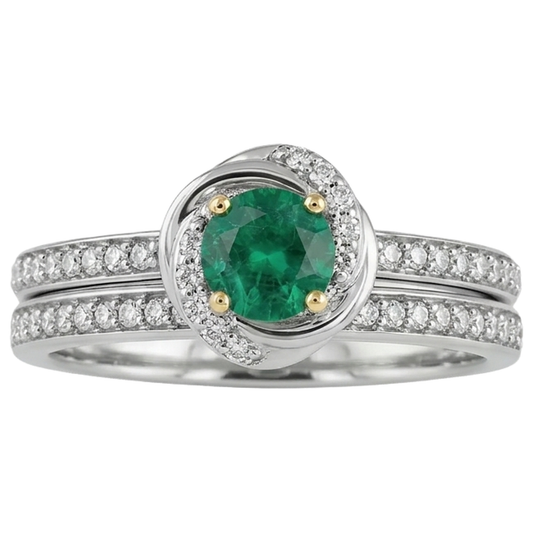 Real Colombian Emerald Bridal Ring 0.50 ct Two-Tone 14K Gold – front view