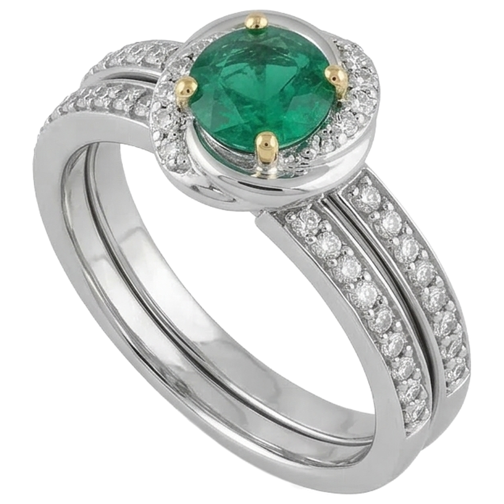 Bridal Ring Two-Tone 14K Gold with Colombian Emerald – side view
