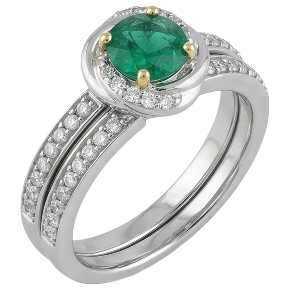 Colombian Emerald Bridal Ring 0.50-ct Two-Tone 14K Gold – angle view
