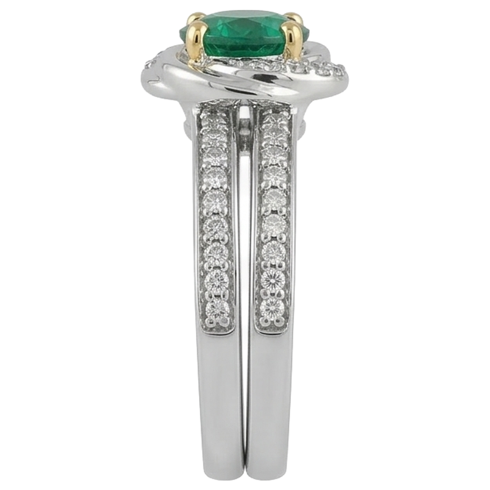 Bridal Ring Two-Tone 14K Gold with Colombian Emerald – profile view